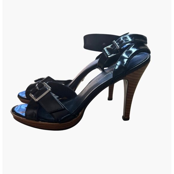 Pierre Dumas 9 Black Patent Leather High Stiletto Heel Sandals Ankle Strap - Picture 2 of 7